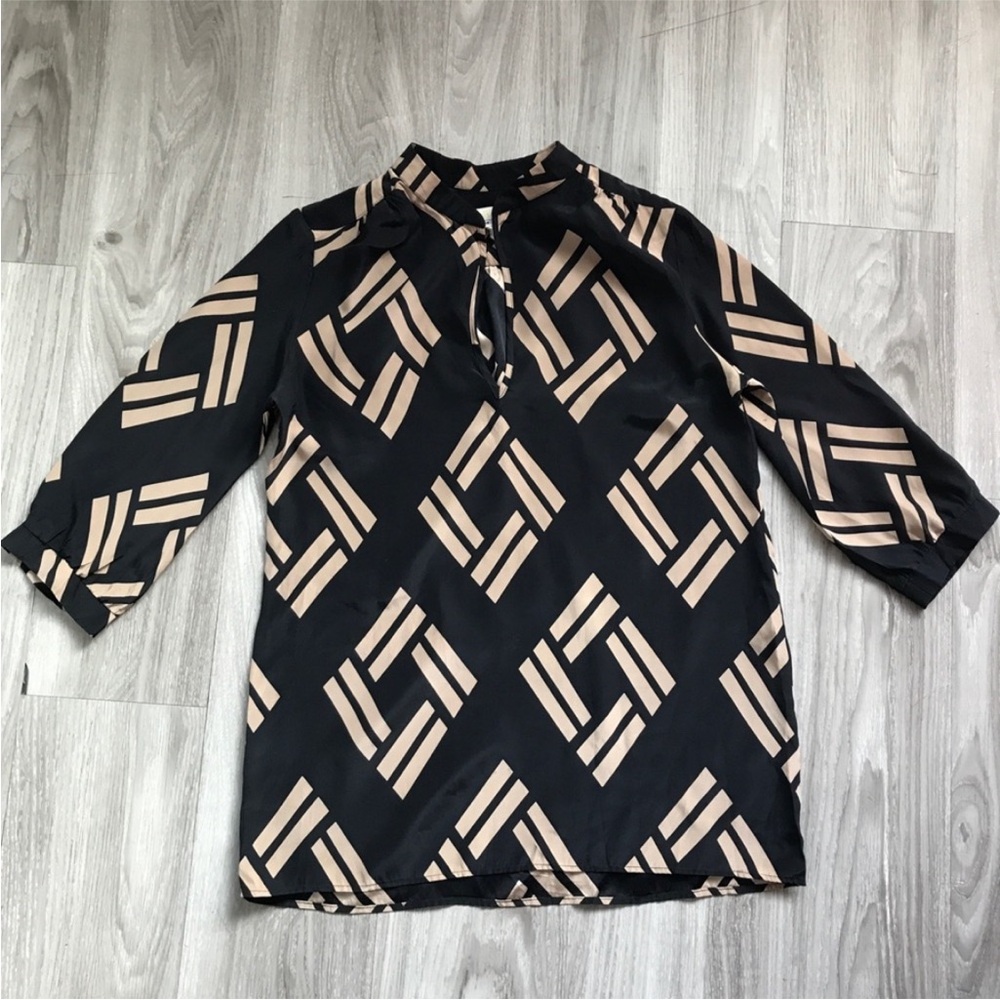 AMANDA UPRICHARD SHIRT 100% SILK BLACK LONG SLEEVE BLOUSE MEDIUM